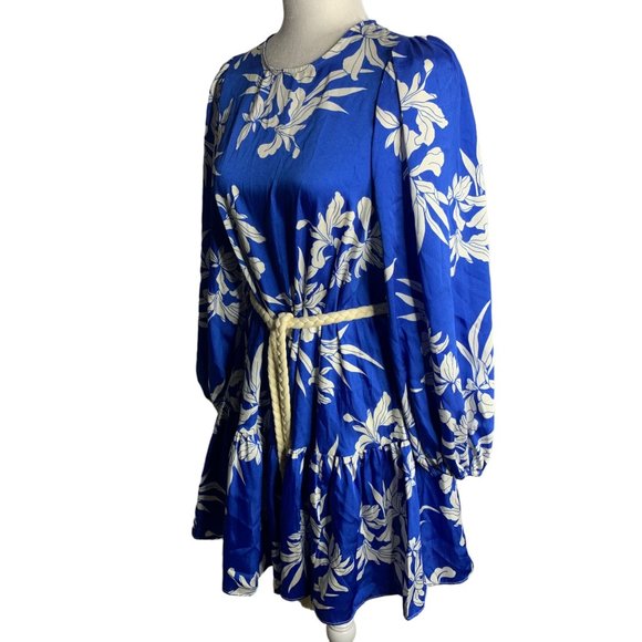 Alexis for Target Mini Dress S Blue White Floral Rope Belt Keyhole - Picture 3 of 6
